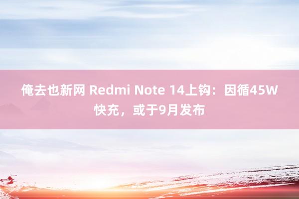 俺去也新网 Redmi Note 14上钩：因循45W快充，或于9月发布